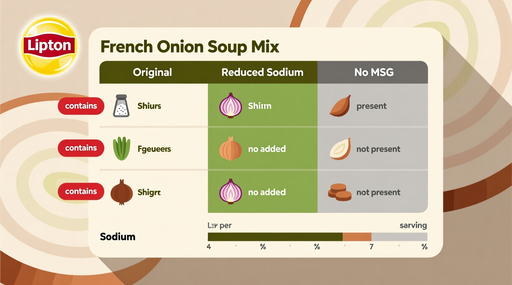 Lipton French Onion mix ingredients comparison chart