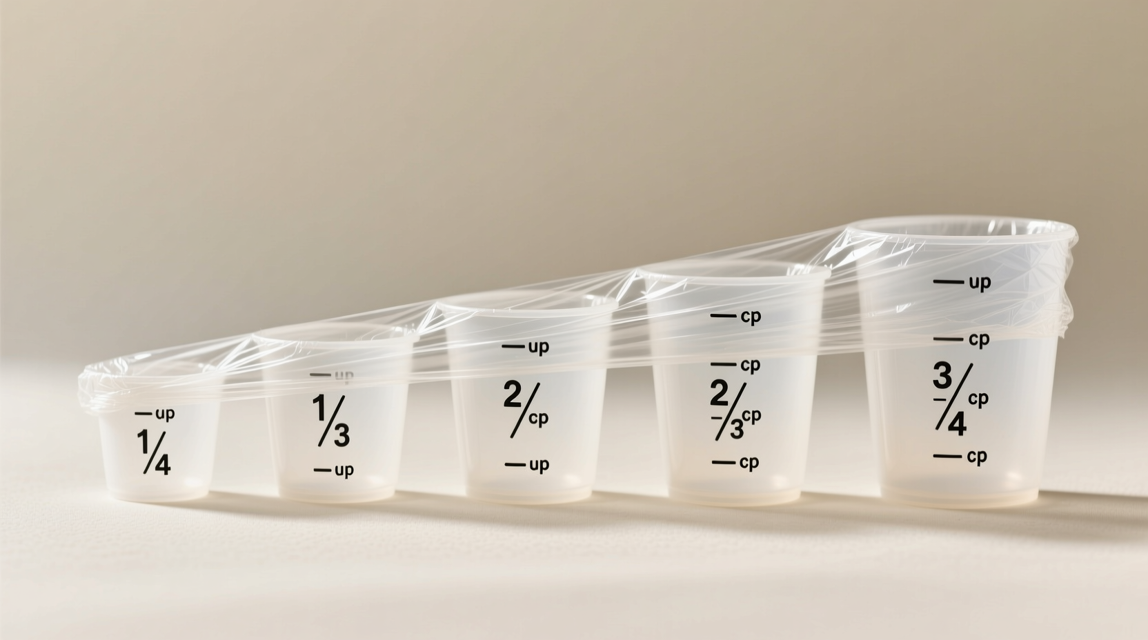 line measuring cups with plastic wrap when measuring we