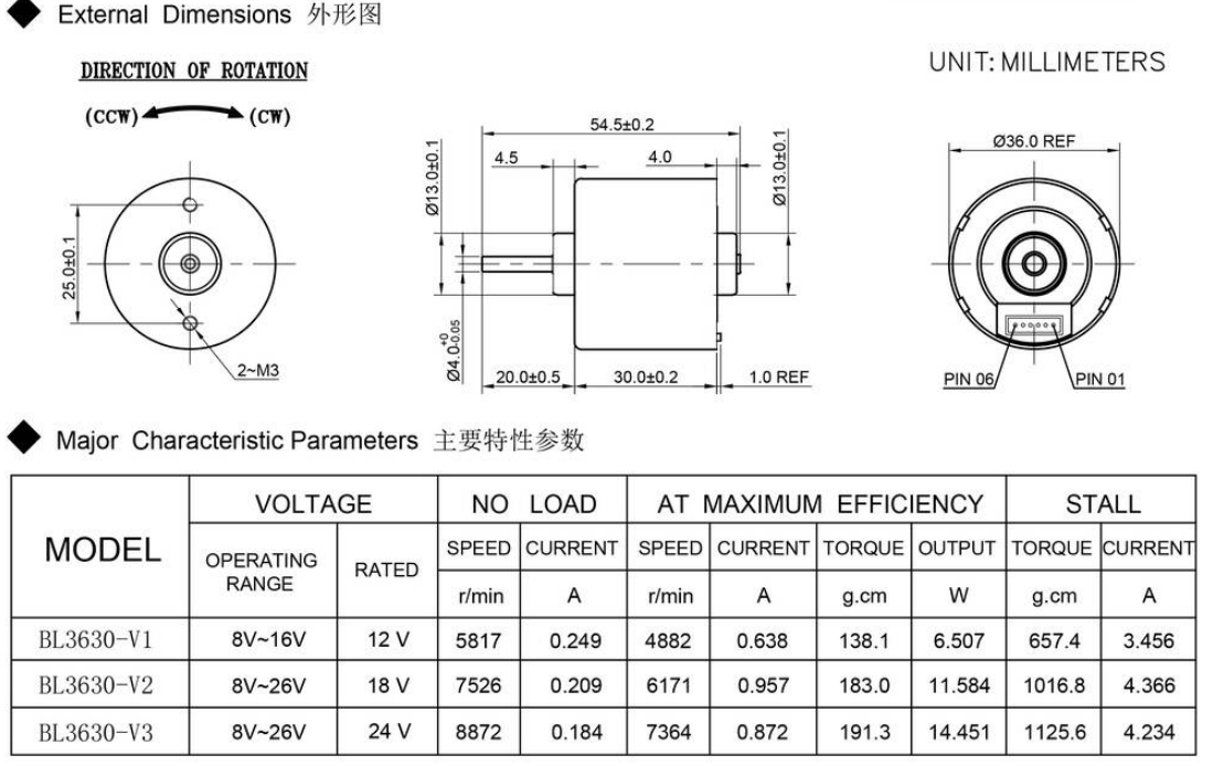 BL3630 bl3630I B3630M 12V 24V 36mm inner rotor brushless dc motor