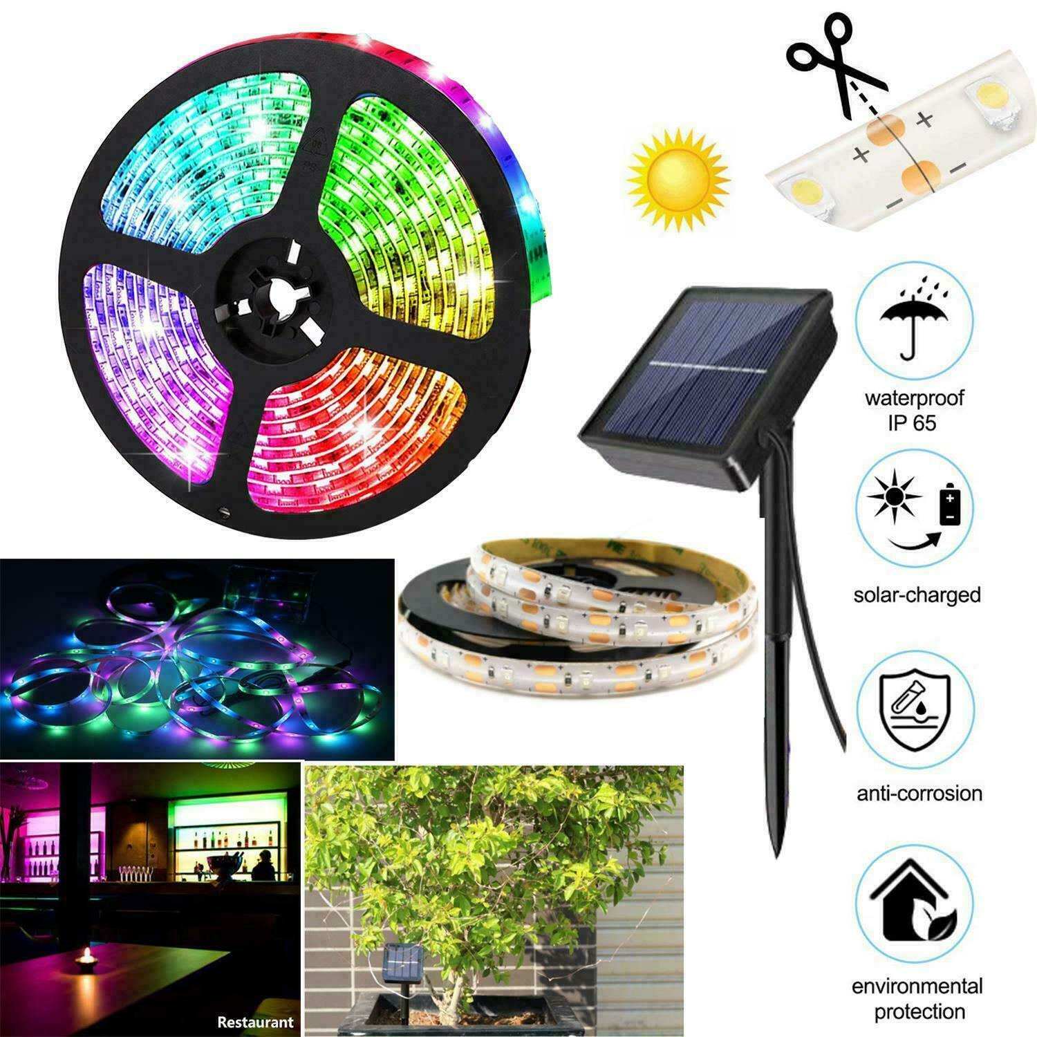 太阳能 5M 150LED 灯条户外 RGB 2835 柔性照明带状胶带防水 LED 灯条背光花园装饰