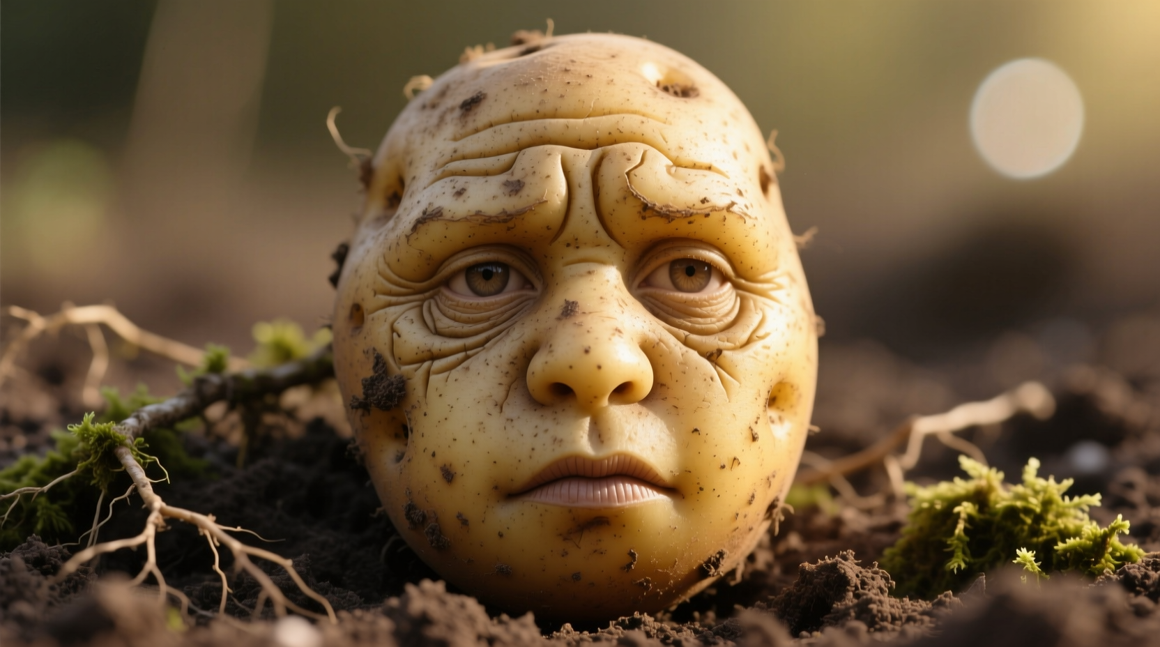 Natural potato formation showing distinct facial features