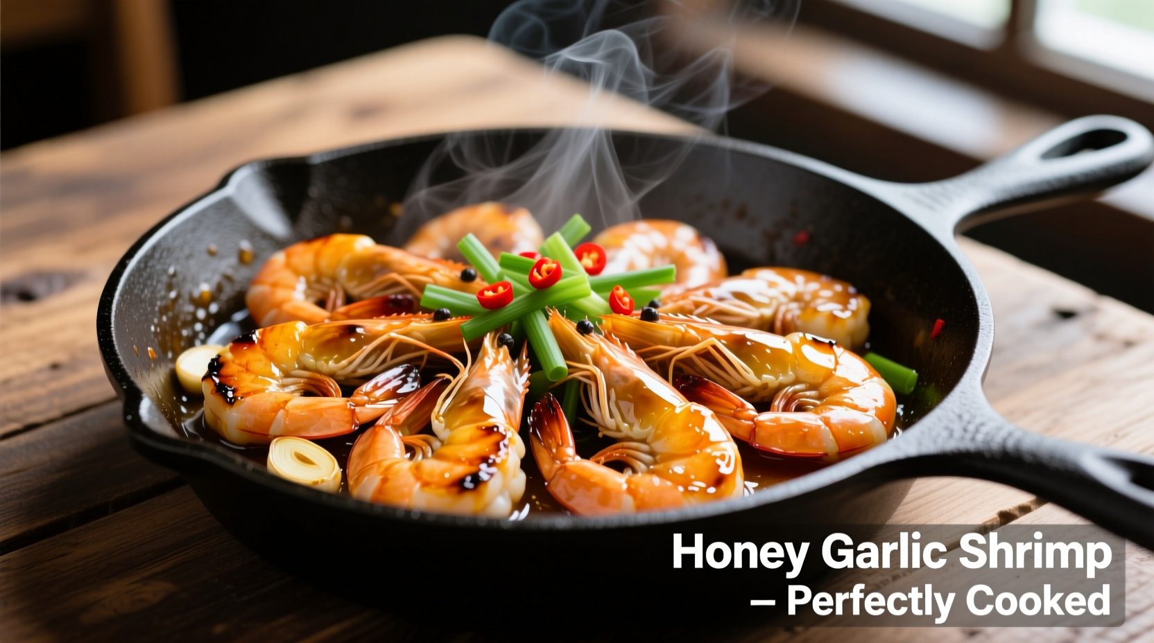 Perfectly cooked honey garlic shrimp in skillet