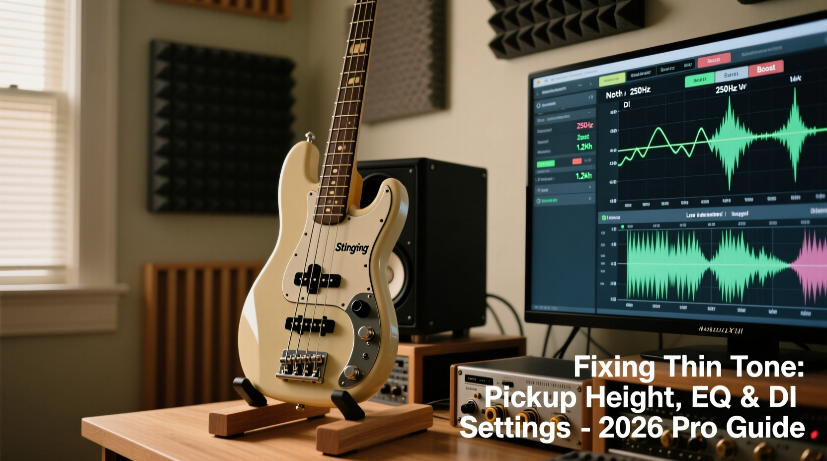Why does my StingRay guitar sound thin and lifeless in home studio recordings in 2026 — pickup height, EQ, and DI settings fix