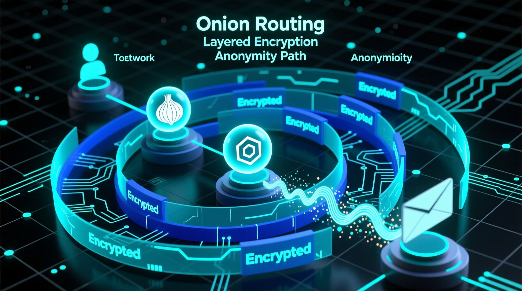 Tor network architecture showing layered encryption process