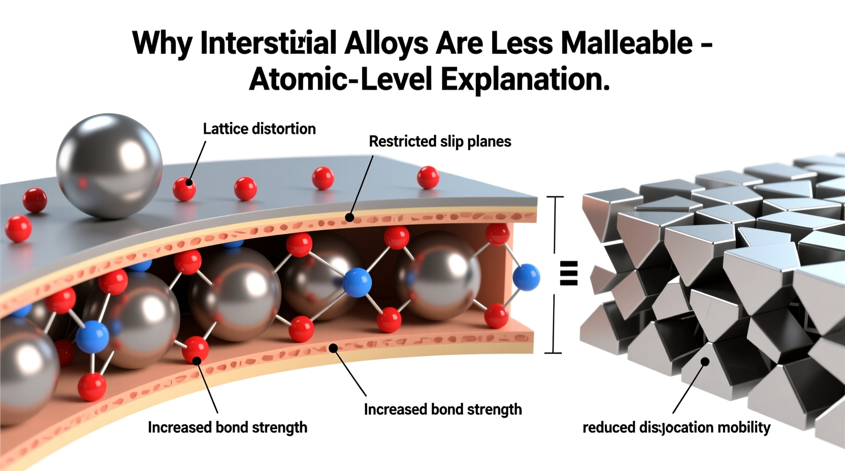 why interstitial alloys are less malleable explained