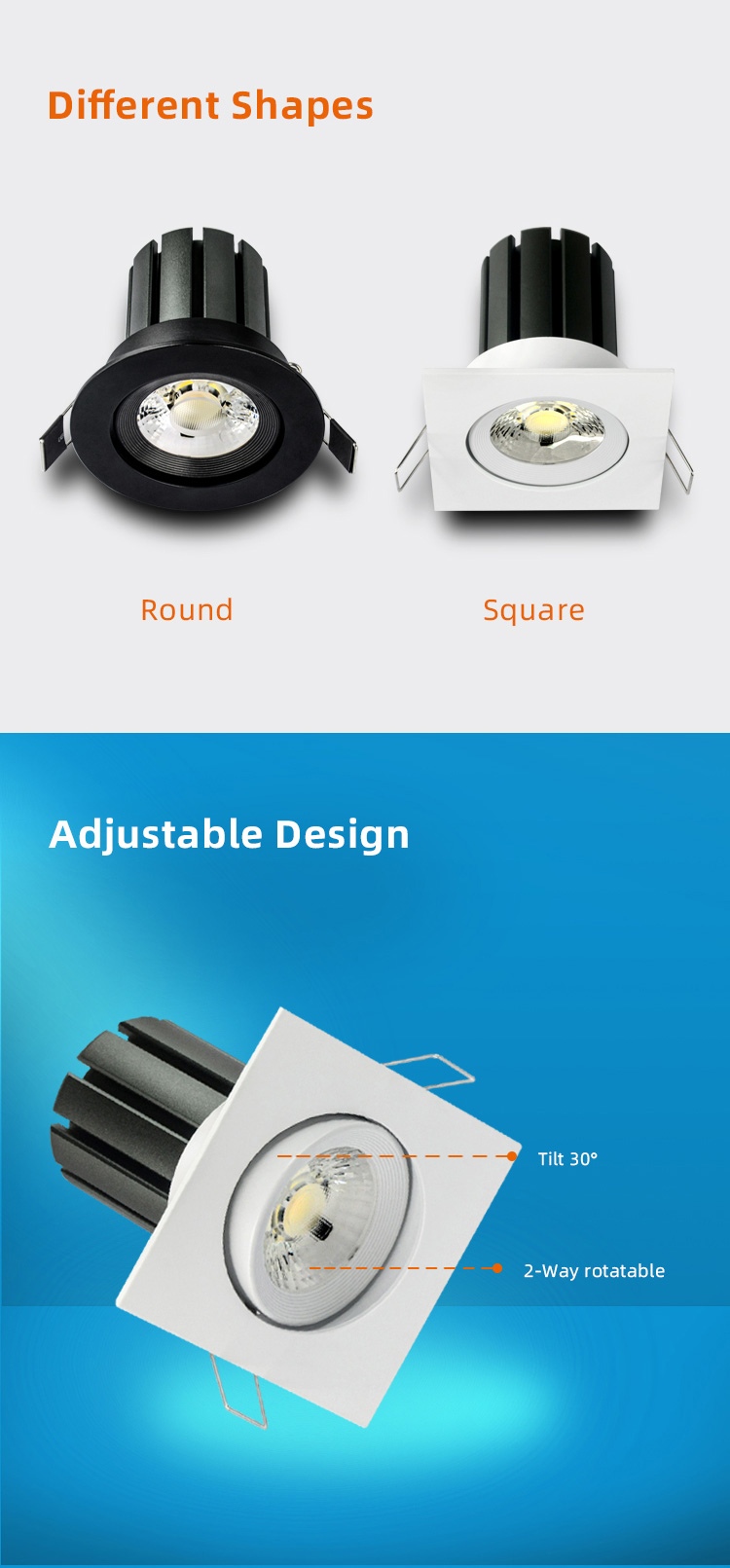 Dimmable 10w SAA Recessed Spot Light Downlight Square Adjustable Led Downlight Downlights