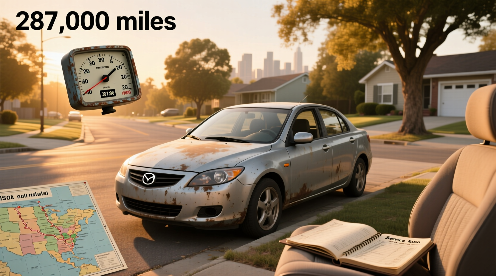 2005 Mazda 3 hatchback parked on suburban street