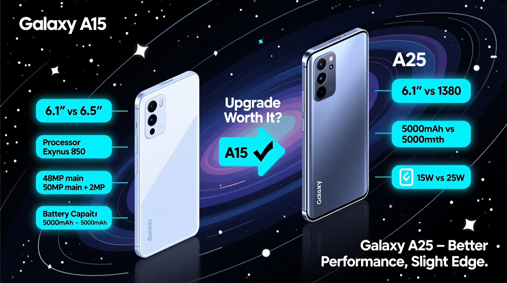 galaxy a15 vs a25 is it worth the upgrade or are they basically the same
