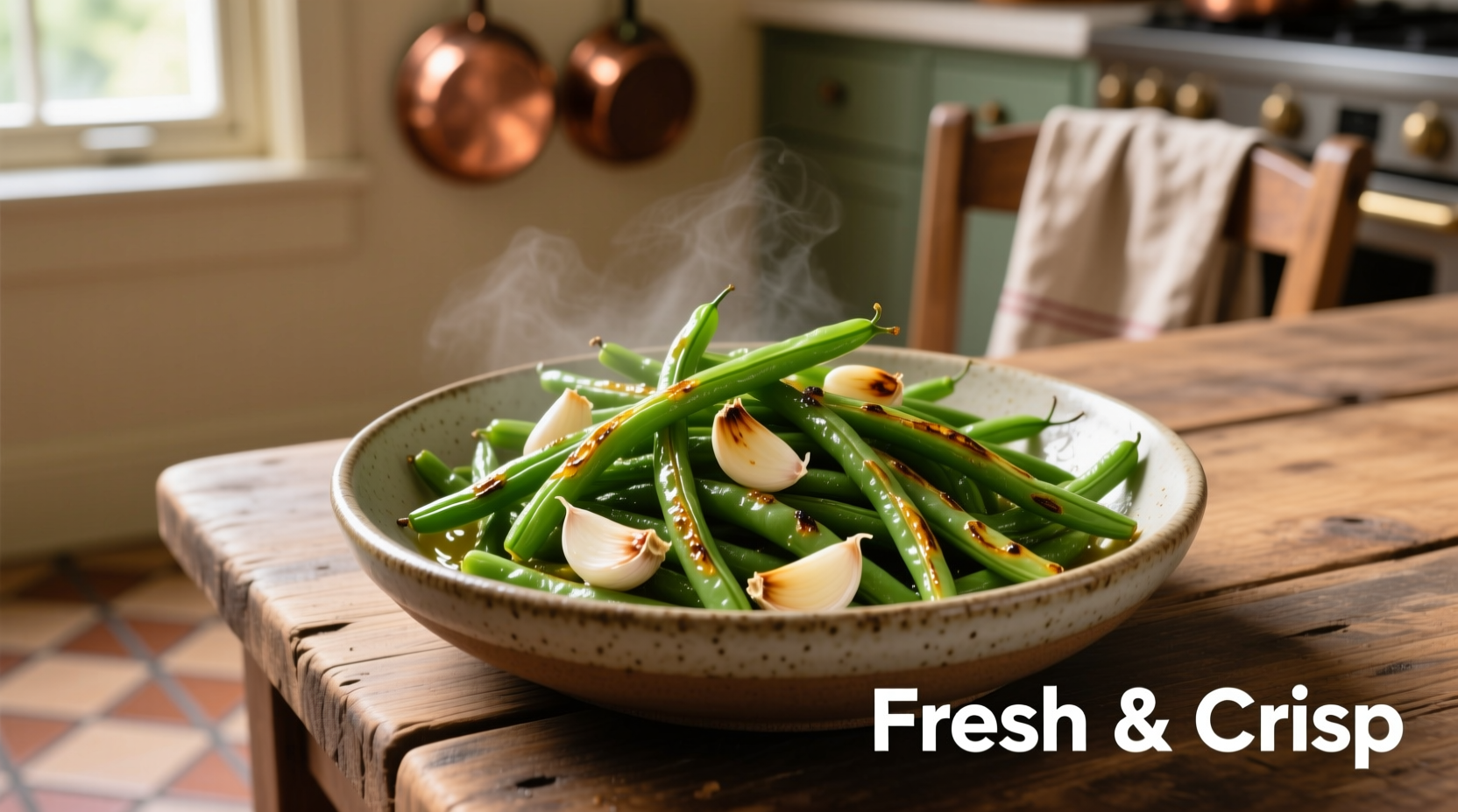 Korrekte Knoblauchschneidetechnik für grüne Bohnen