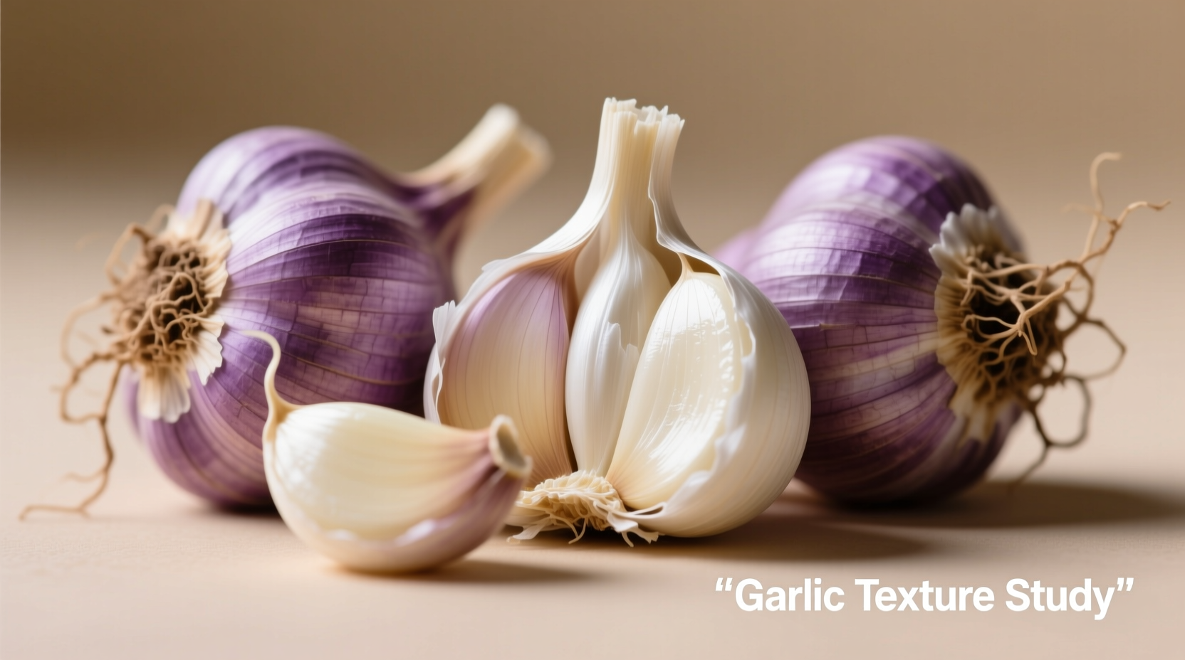 Close-up of peeled and unpeeled garlic cloves showing shape and texture