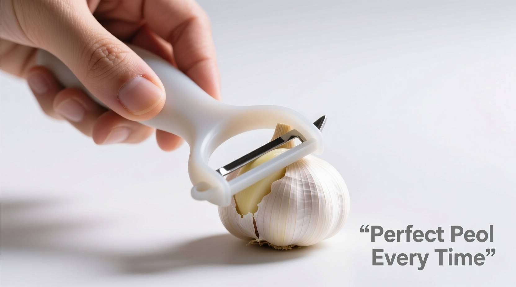 Hand demonstrating proper rolling technique with silicone garlic peeler