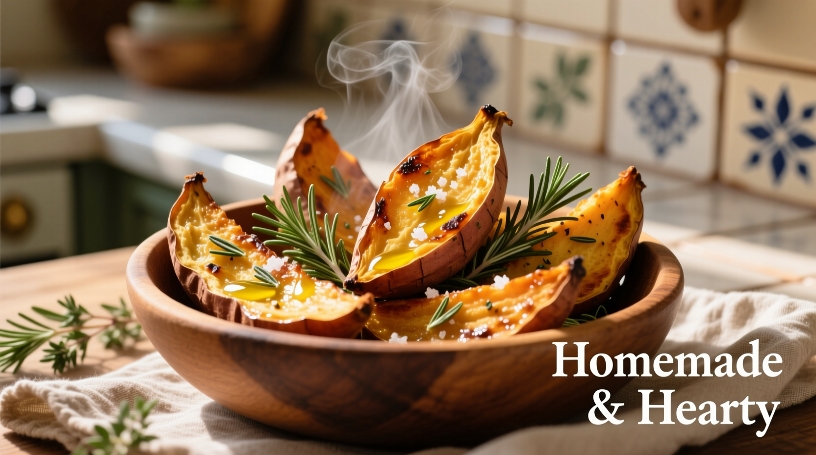 Perfectly roasted sweet potato wedges with herbs