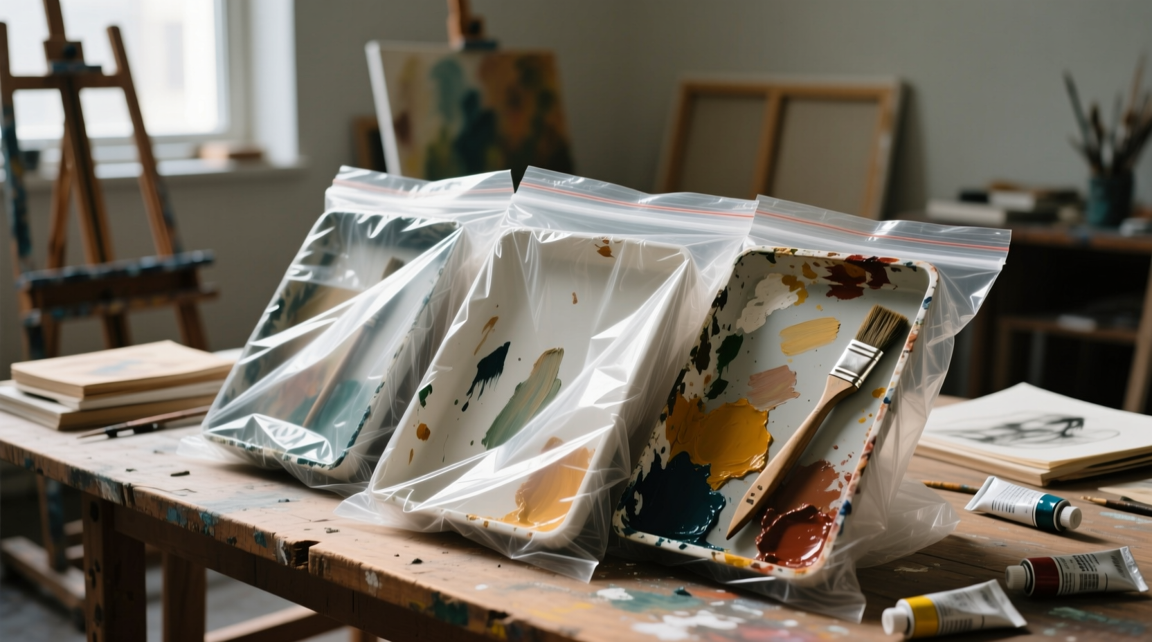 wrap your paint trays in plastic bags for easy cleanup