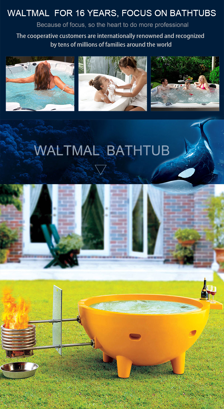 Many color fiber Glass Waltmal dutch outdoor 6 person wood burning hot tub