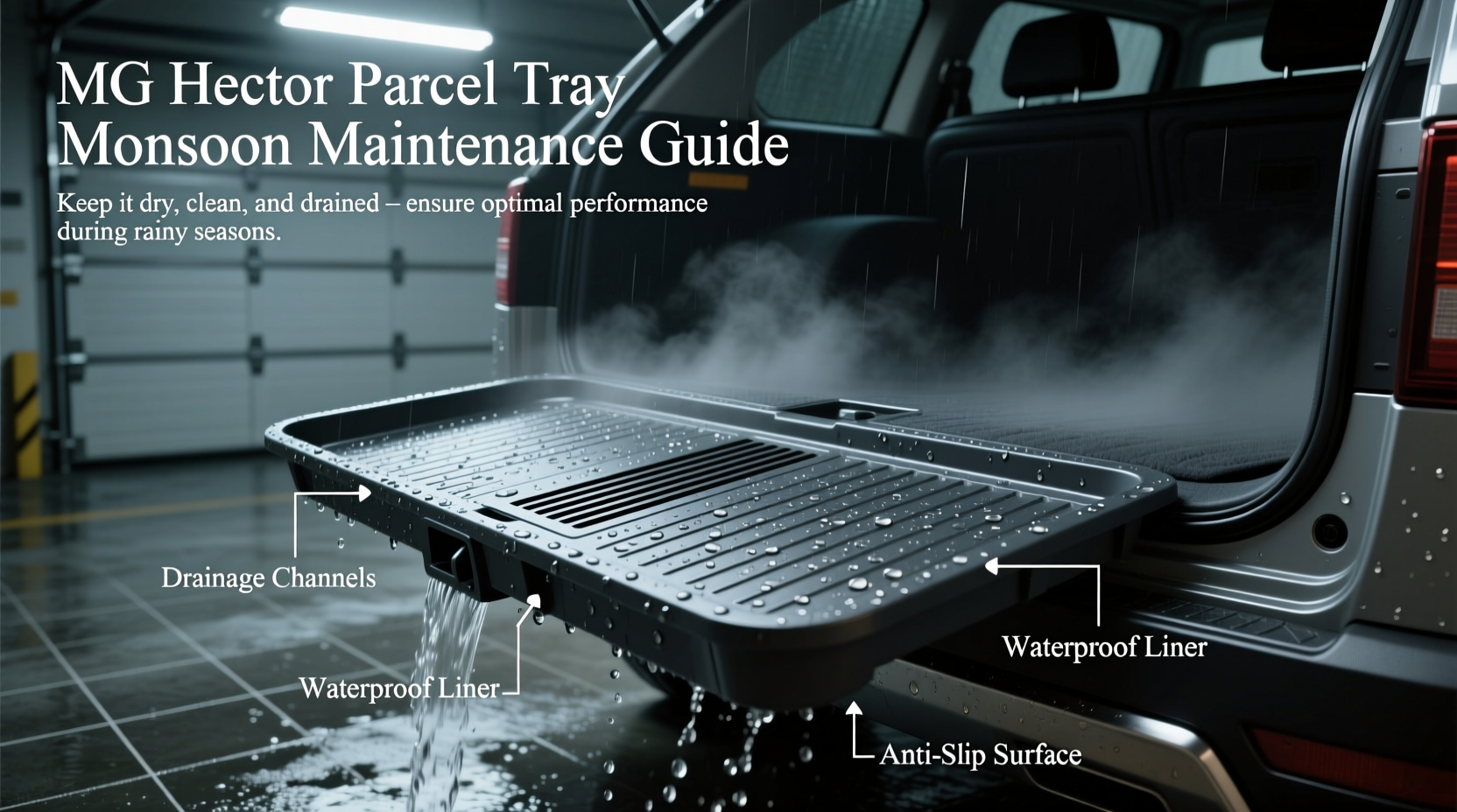 mg hector parcel tray maintenance monsoon