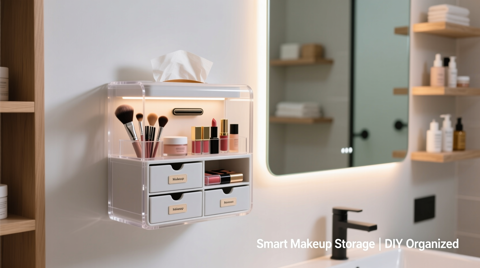 smart and stylish makeup storage ideas using a tissue box organizer