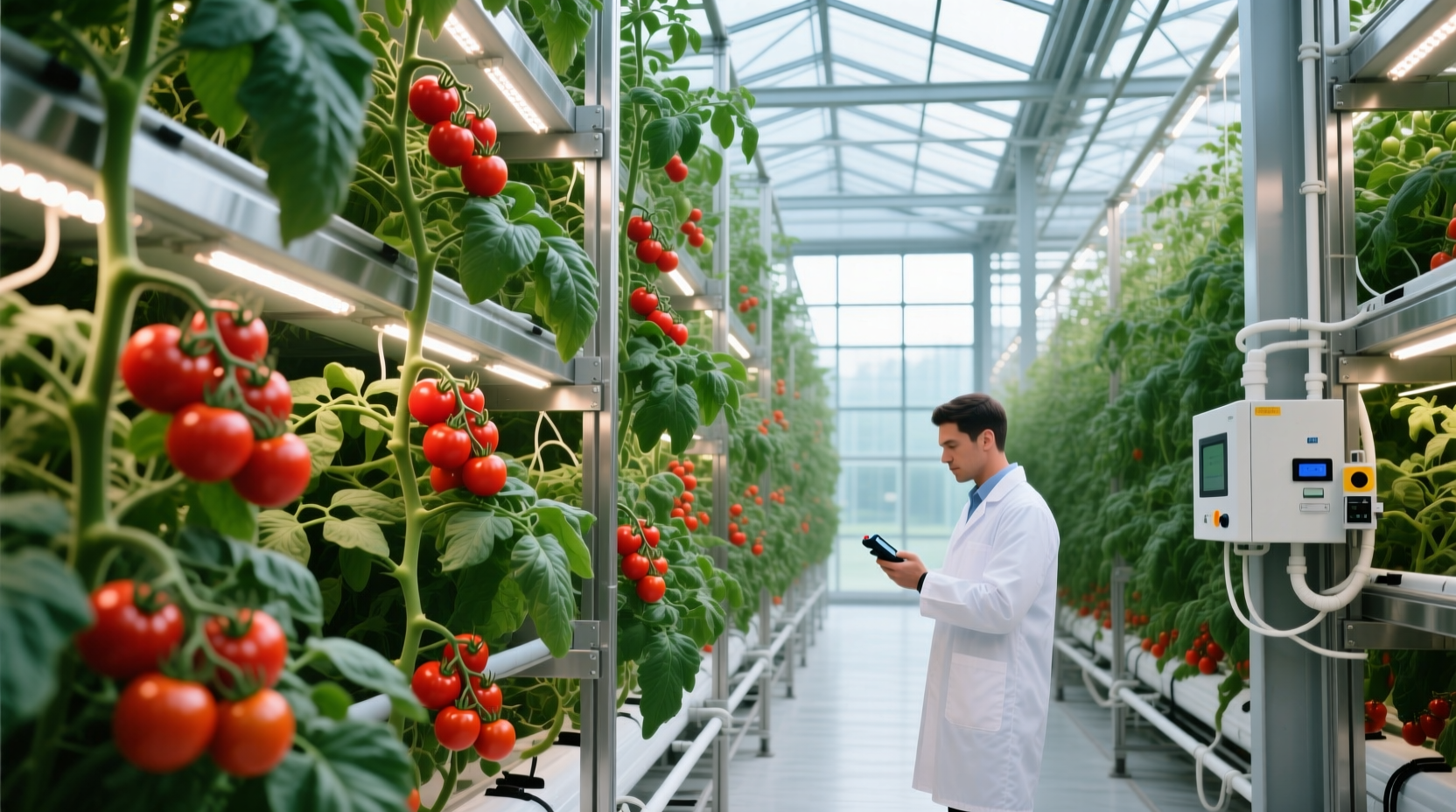 Professional tomato house farm with vertical growing system