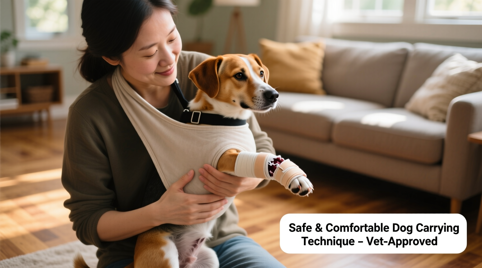 safe and comfortable techniques for carrying a dog with a broken leg