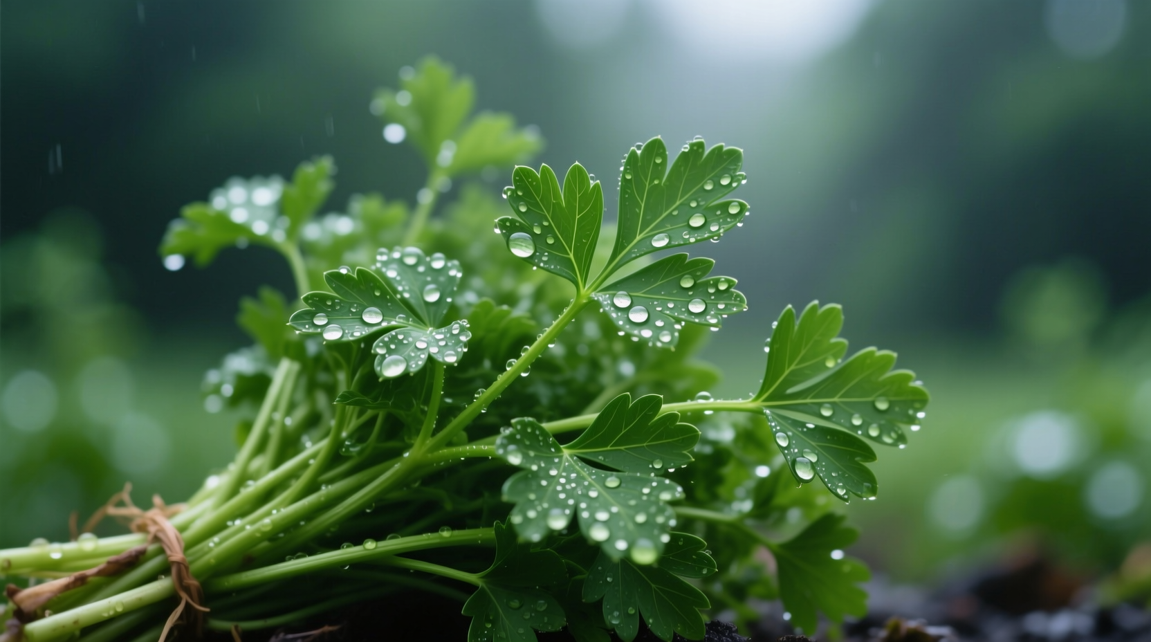 Fresh parsley bunch with dew drops on leaves
