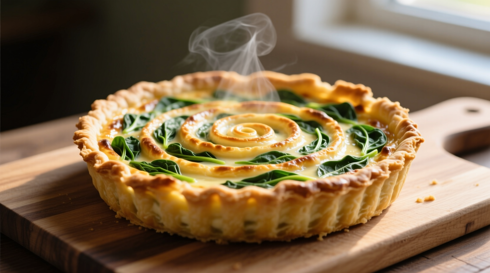 Perfectly golden spinach quiche with flaky crust