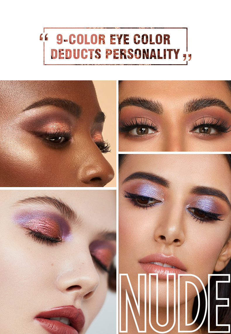 9 Colors Nude Eyeshadow Kit Matte Glitter Eyeshadow Palette Makeup Diamond Glitter Metallic Shiny Nude Eye Pigment Cosmetics