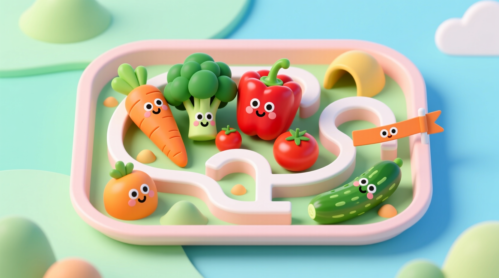 put veggies first on this food maze tray for kids