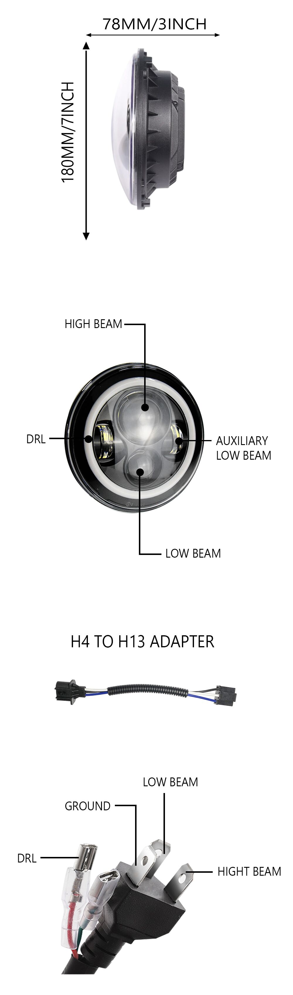 wholesale 7 inch 360 light sealed beam h4 motorcycle led round headlight