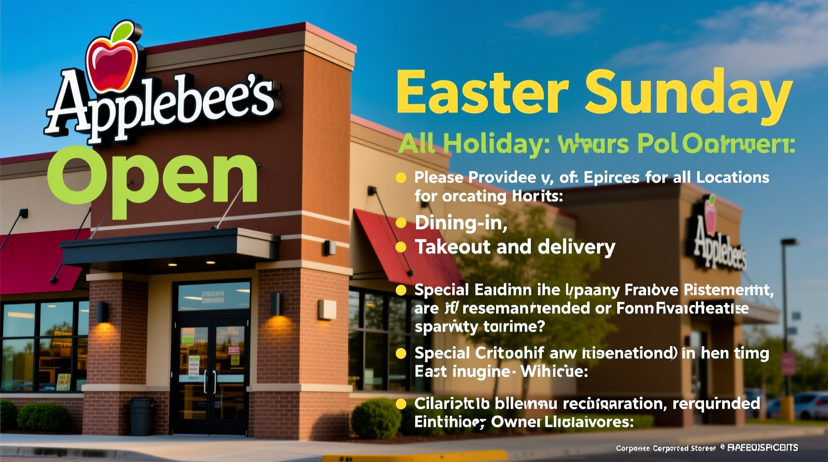 is applebees open on easter sunday