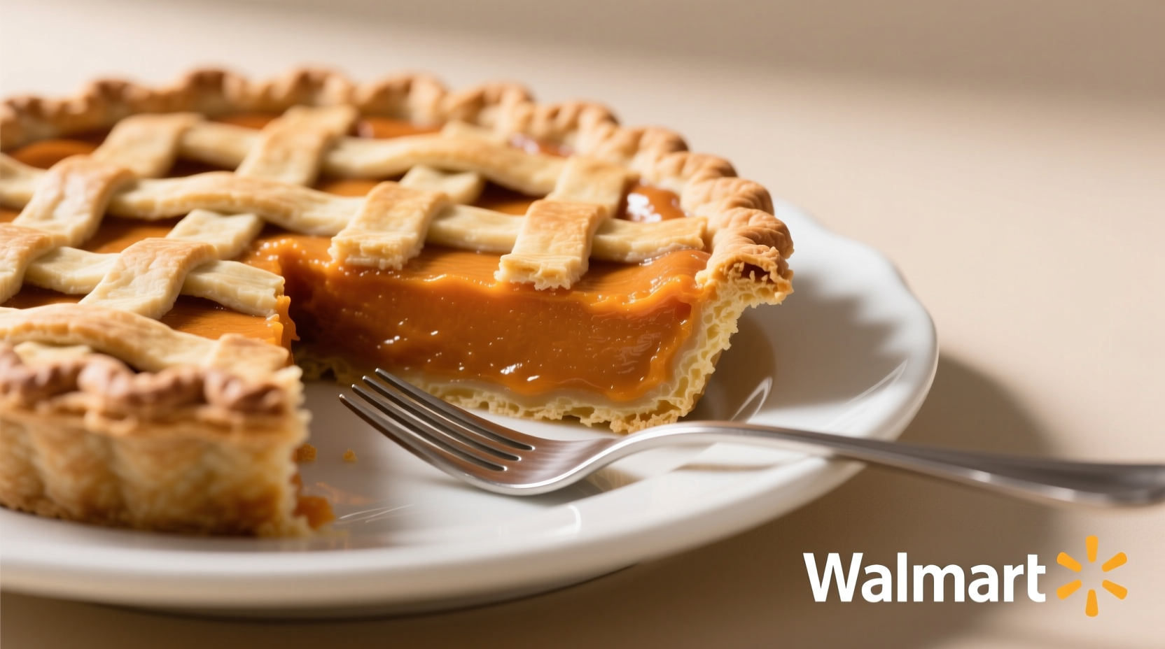 Walmart sweet potato pie on white plate with fork