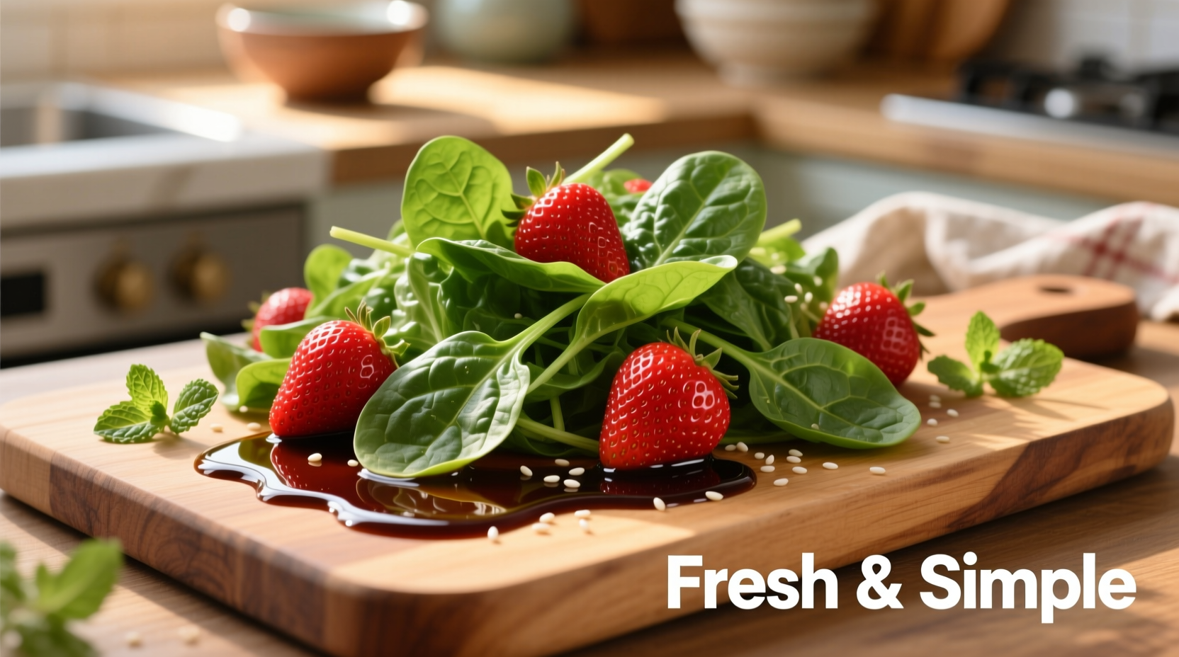 Fresh spinach salad with strawberries and balsamic dressing