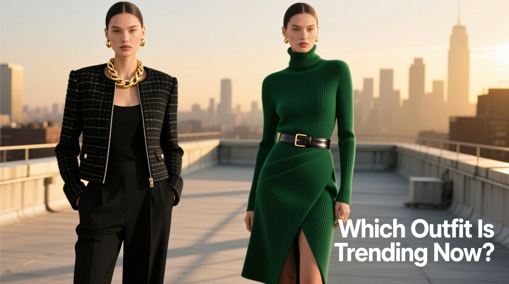 o neck tweed set vs turtleneck skirt which outfit is trending now