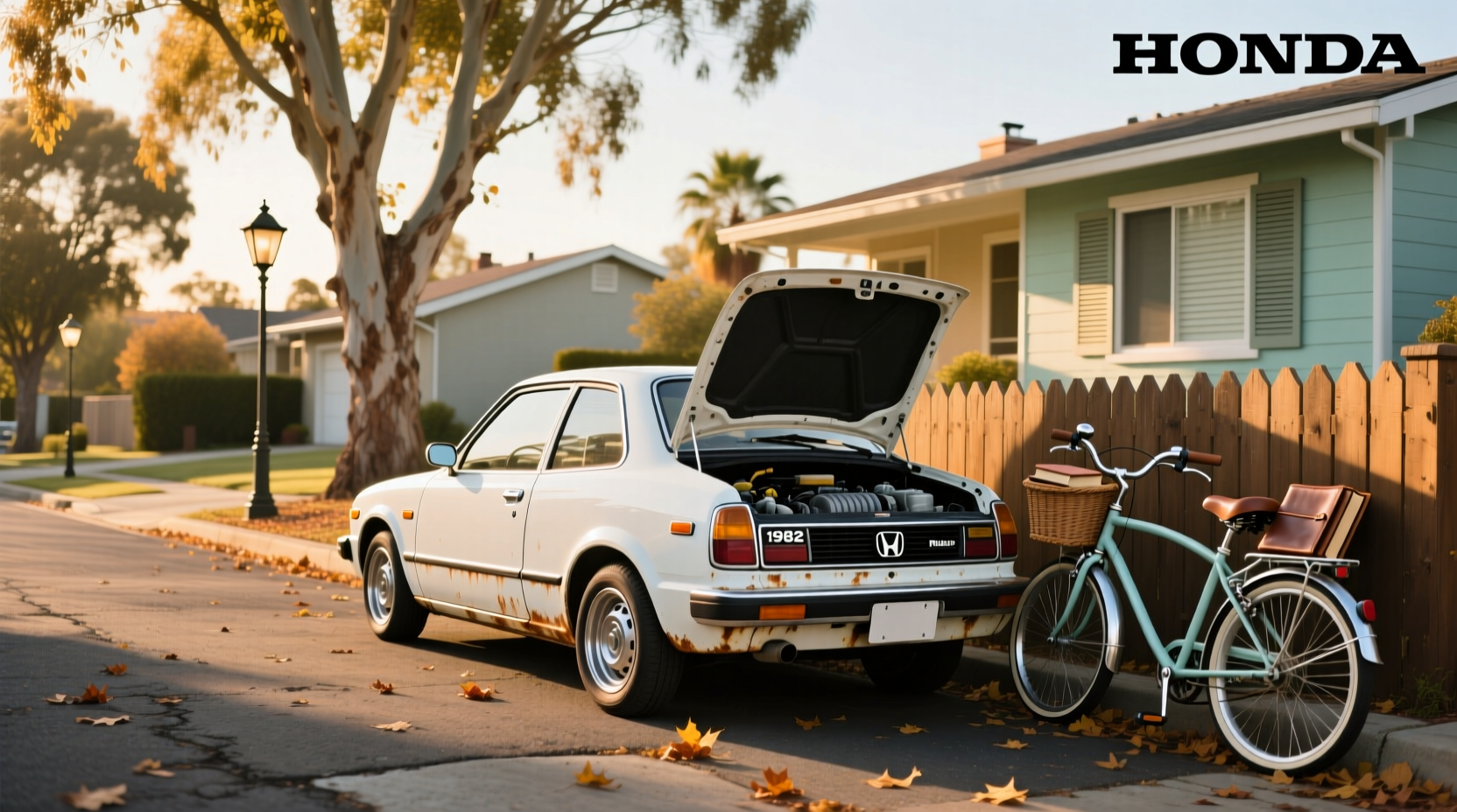 1982 Honda Civic hatchback in beige on city street