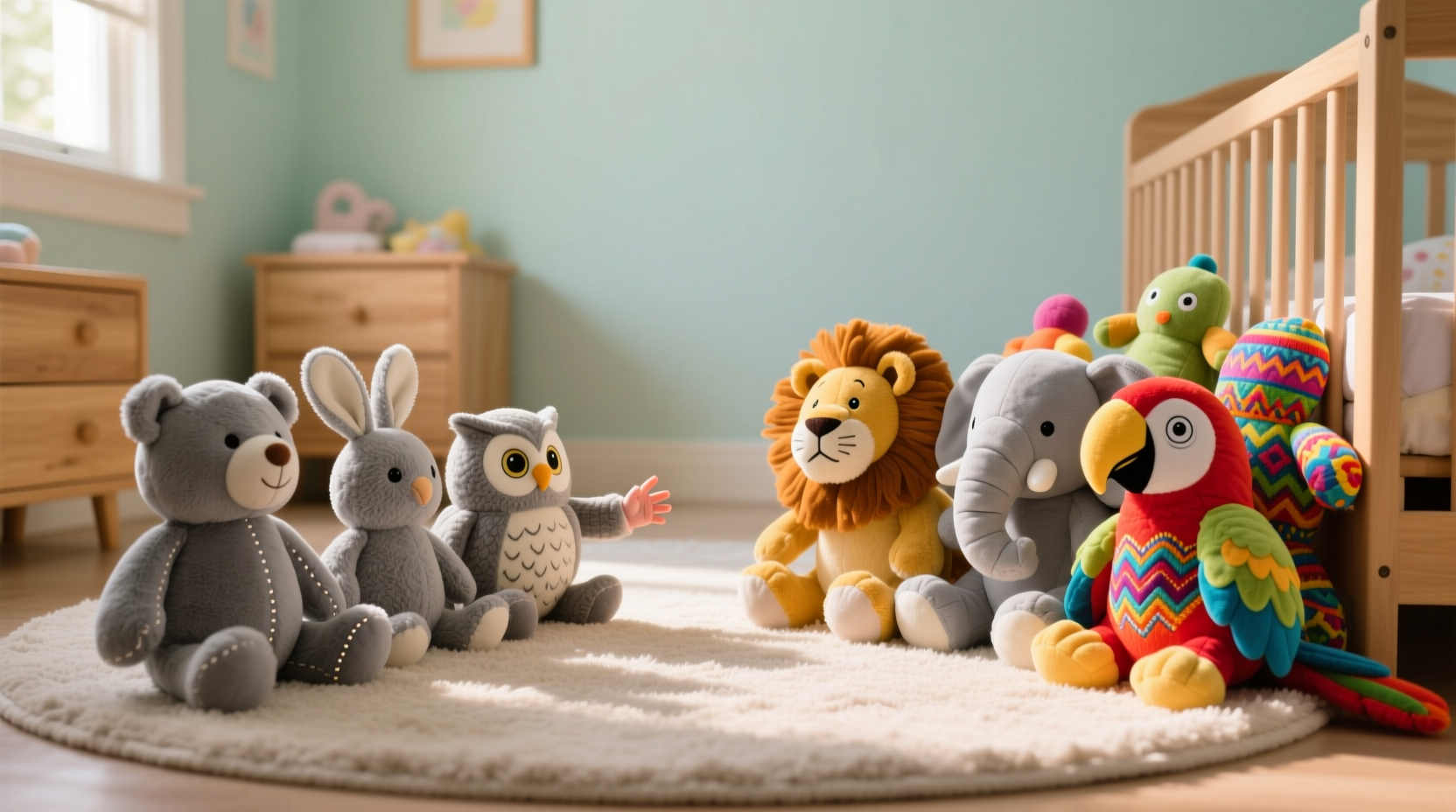 grey vs colorful plush toys for a nursery does color really matter for babies