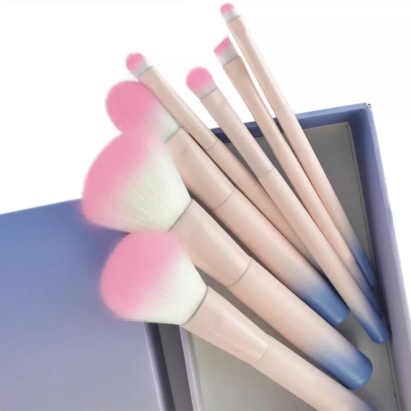 New arrival and beauty gradual change color 7pcs private label makeup brush set with hard paper box package