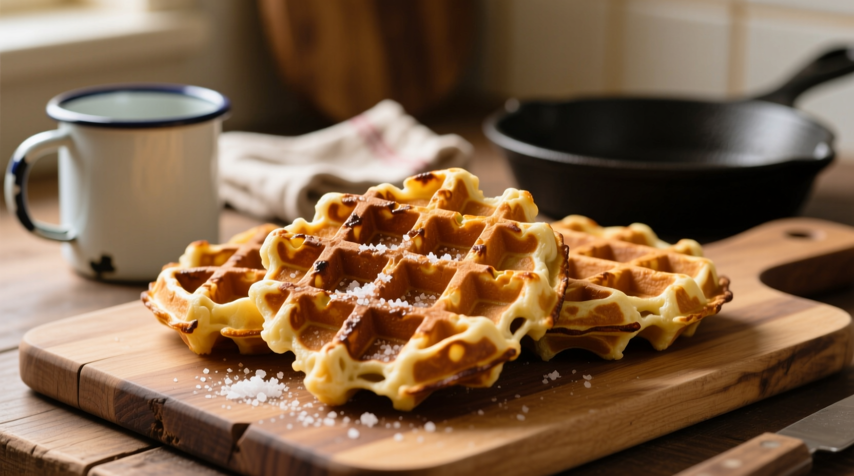 Golden brown potato waffles with crispy edges
