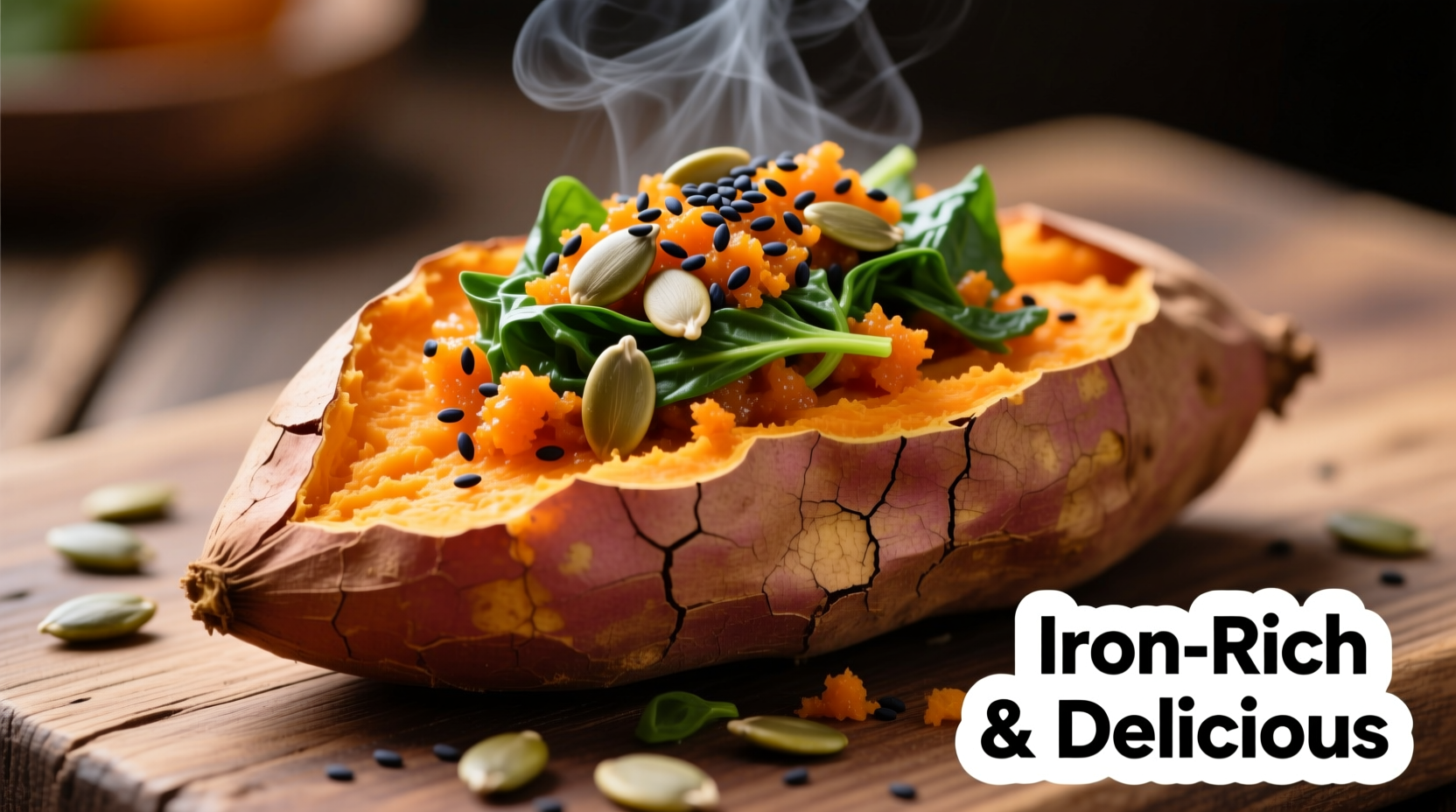 Freshly cooked sweet potatoes with iron-rich toppings