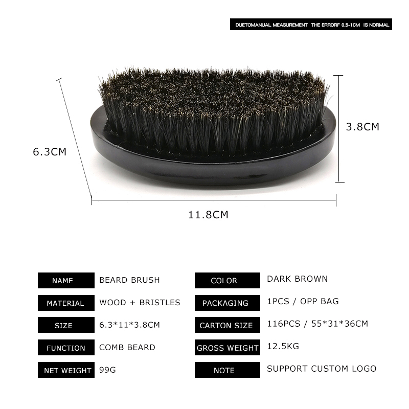 Pocket Beard Brush 100% Boar Bristles with Firm Natural Hair Best Beard and Skin Care for Men and Beard Grooming