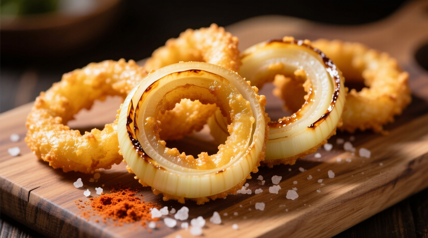 Perfectly golden onion rings with crispy batter