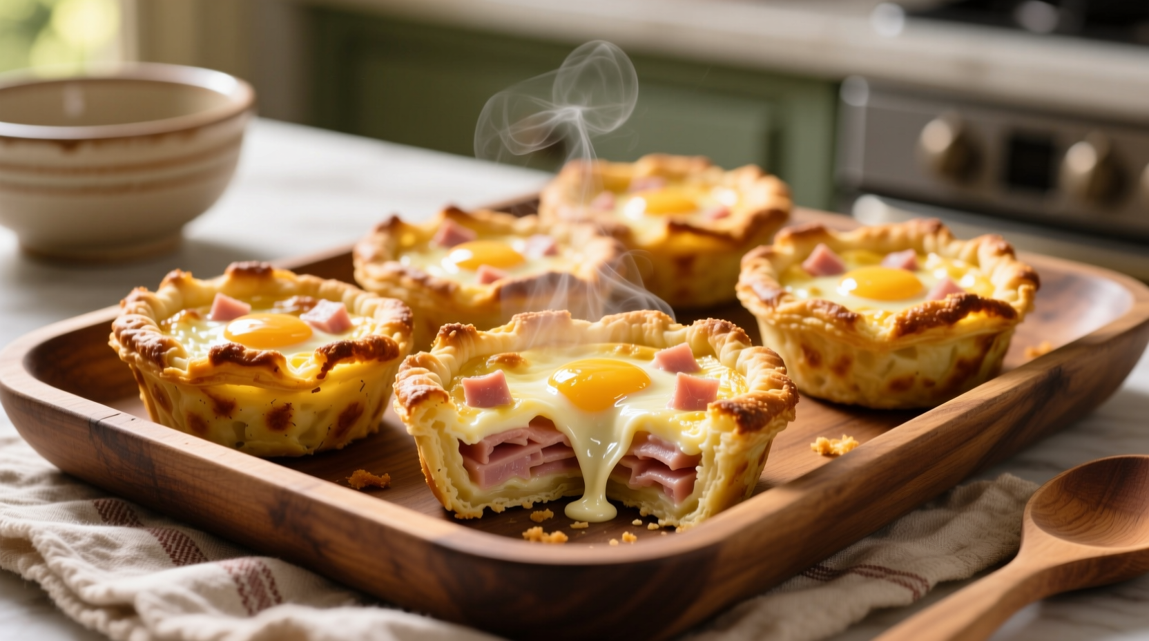 potato crusted ham and cheese quiche bites
