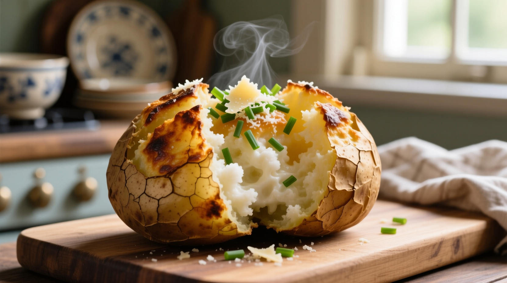 Perfectly baked tuna jacket potato with fluffy interior