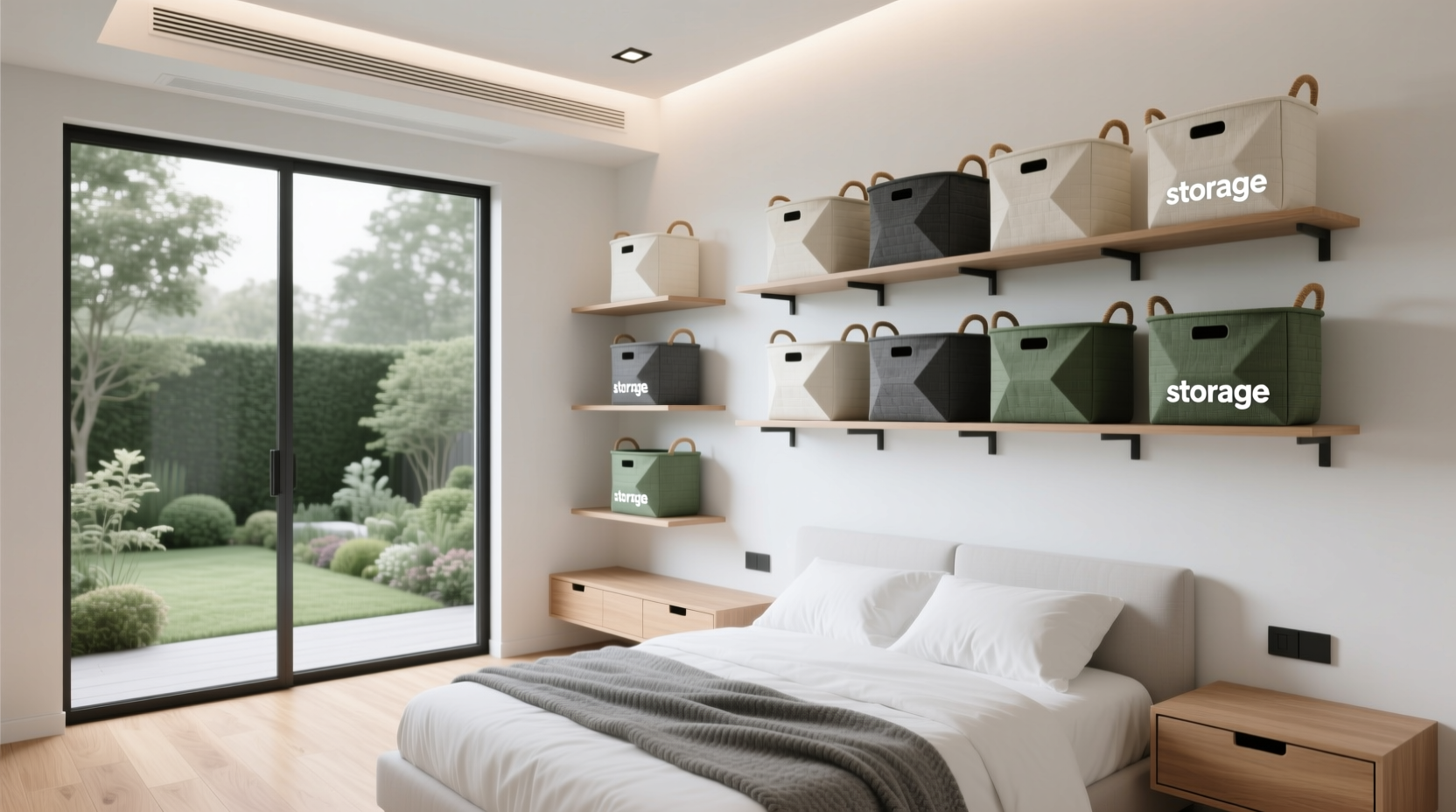 smart and stylish bedroom organization maximizing space with storage baskets