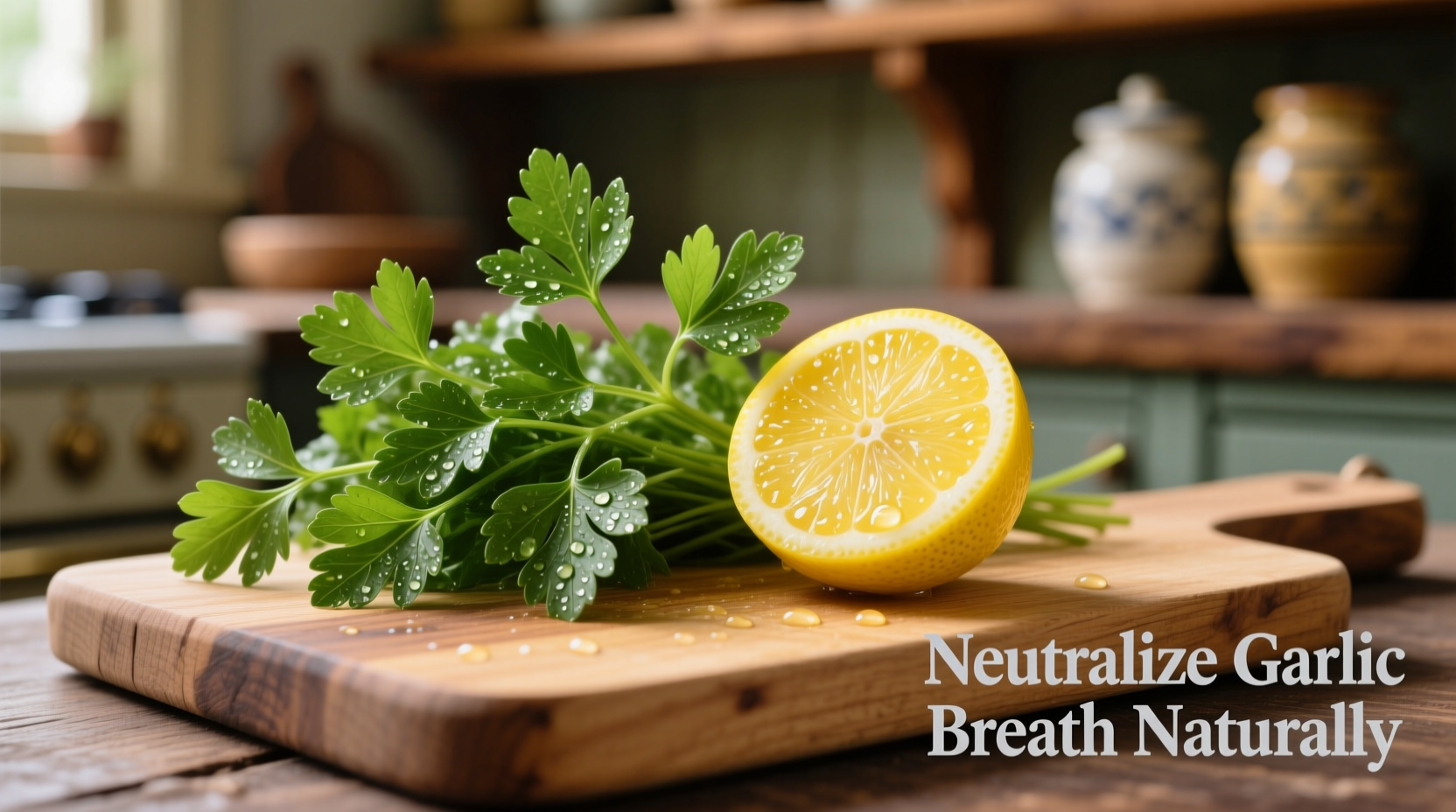 Fresh parsley and lemon for neutralizing garlic breath