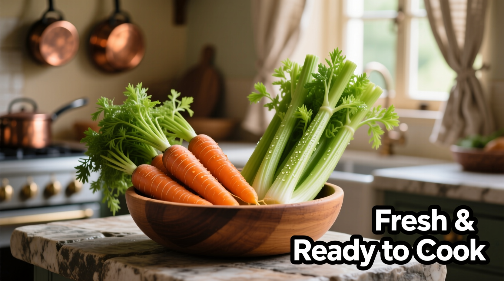 Fresh carrots and celery arranged for cooking