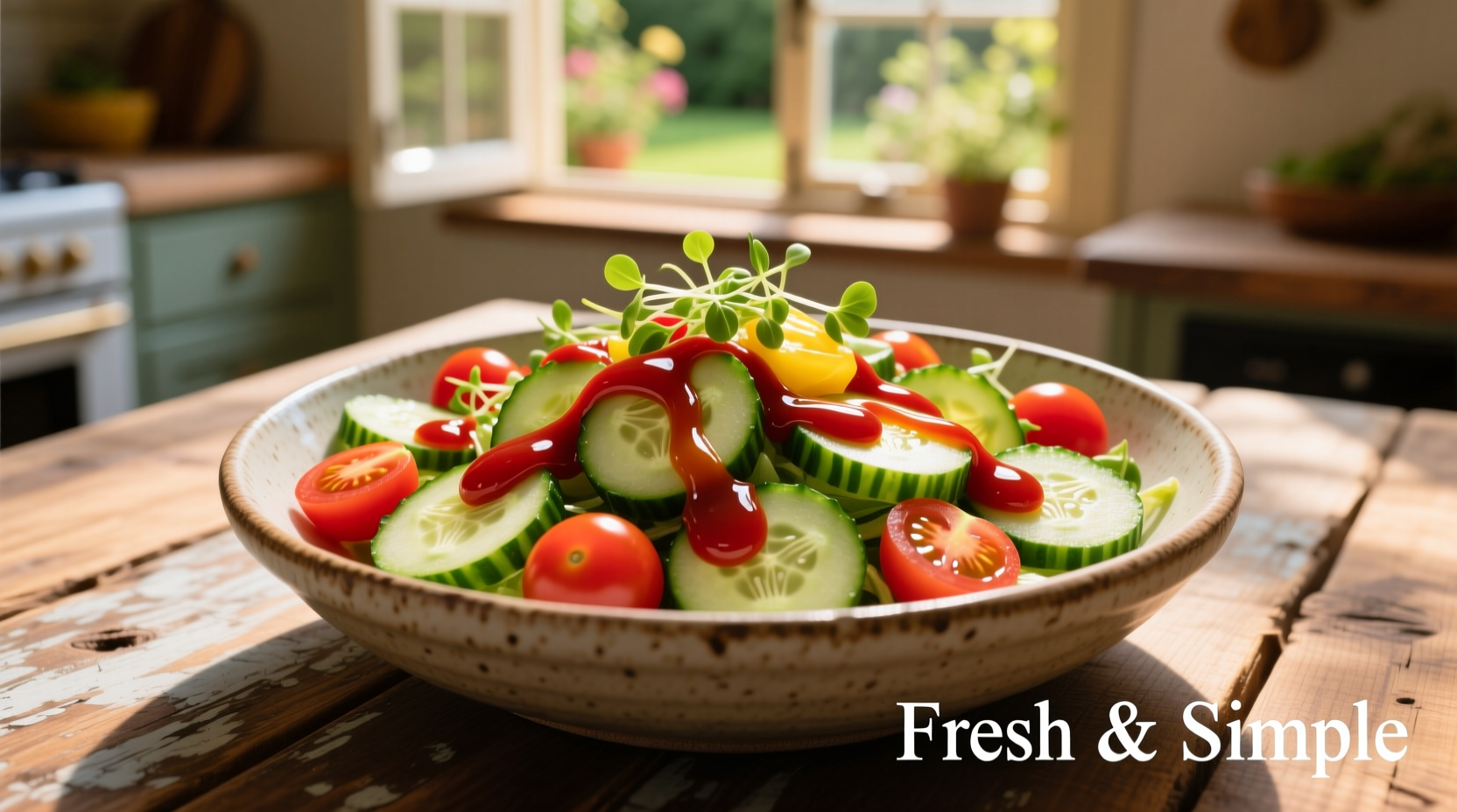 Fresh cucumber tomato salad with vibrant dressing