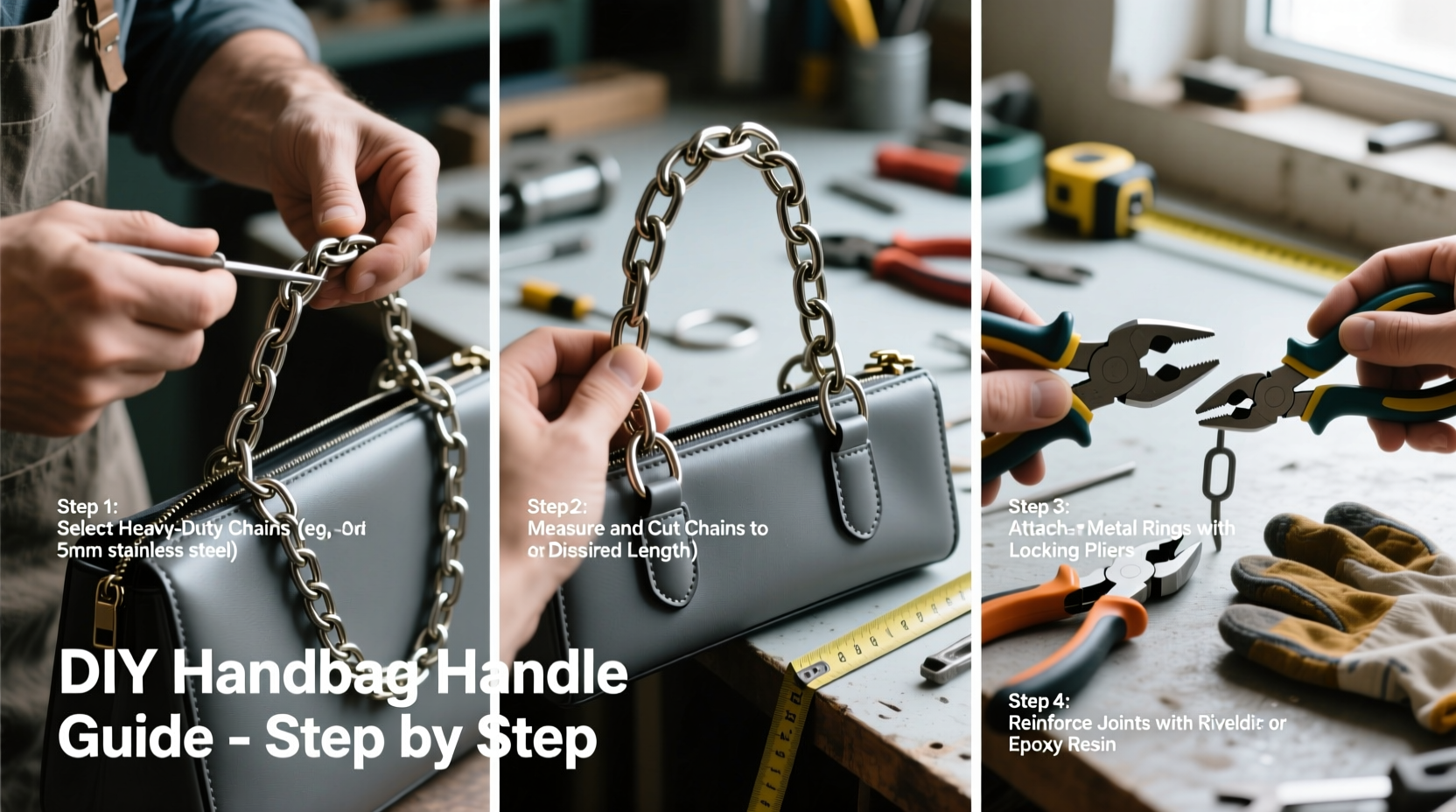 step by step guide to crafting durable diy handbag handles using chains