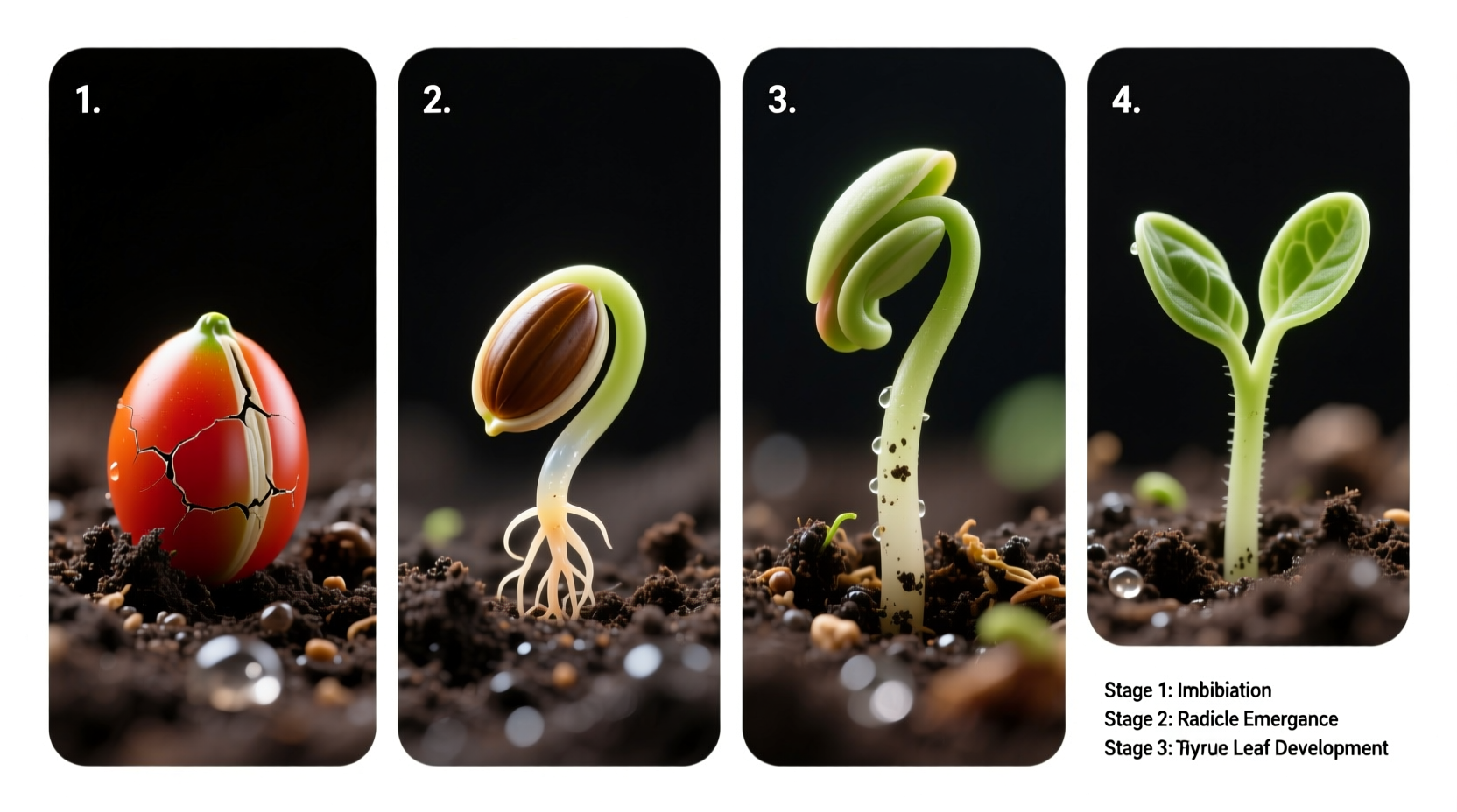 Tomato seed germination stages in soil