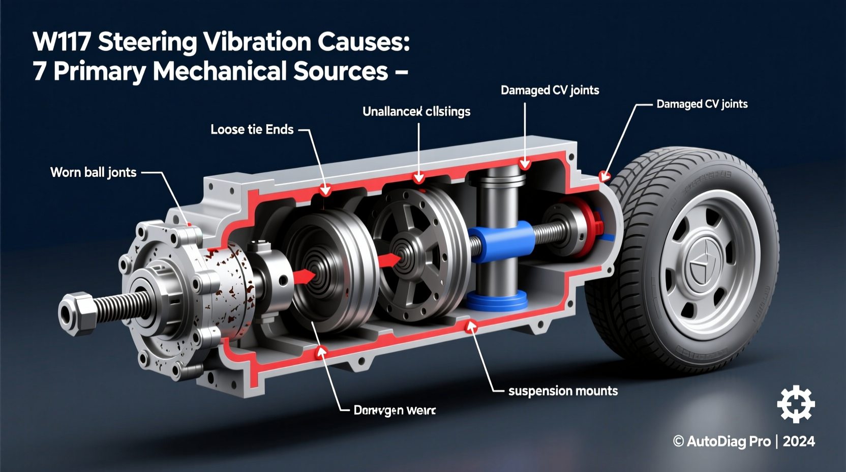 w117 steering vibration cause