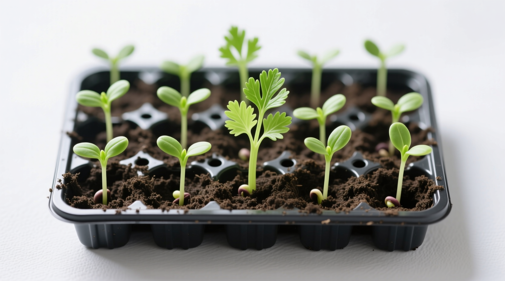 Celery seedlings in propagation tray with proper spacing