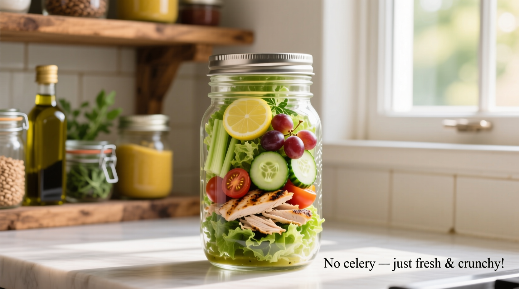Chicken salad without celery in mason jar
