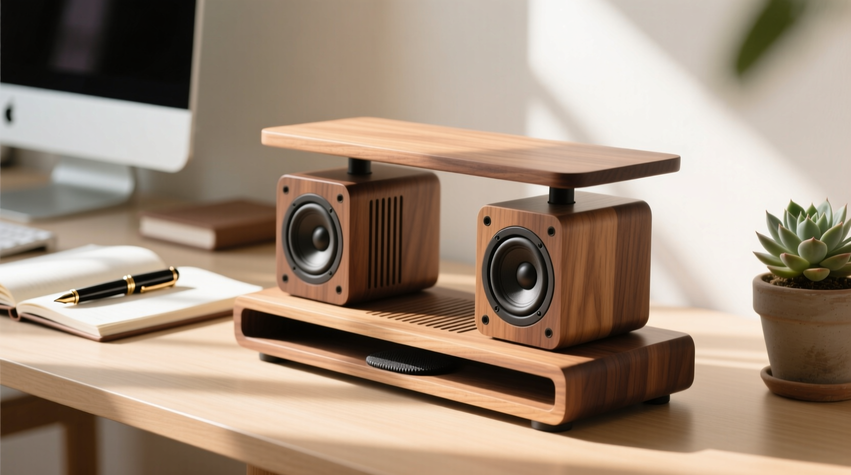 wooden desktop bookshelf speaker stand